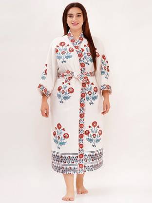 Poorak Red, Blue Free Size Bath Robe