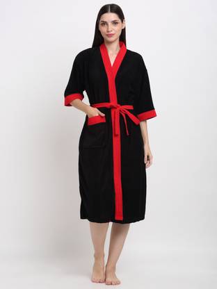 CREEVA Black & Red Free Size Bath Robe