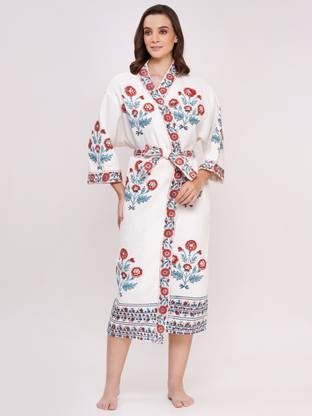 Poorak Red Free Size Bath Robe