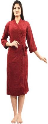 ELEVANTO Maroon Free Size Bath Robe