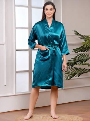 Poorak Green Free Size Bath Robe