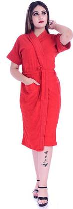 Poorak Red Free Size Bath Robe