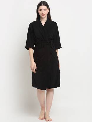 CREEVA Black Free Size Bath Robe