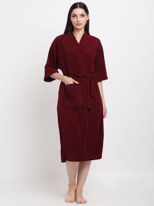 Poorak Maroon Free Size Bath Robe