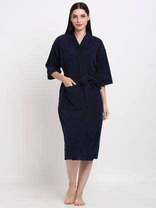 CREEVA Navy Free Size Bath Robe