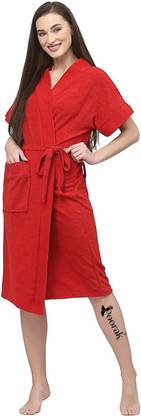 Poorak Red Free Size Bath Robe