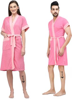 Poorak Pink Baby Pink Free Size Bath Robe