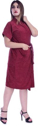 Poorak Maroon Free Size Bath Robe