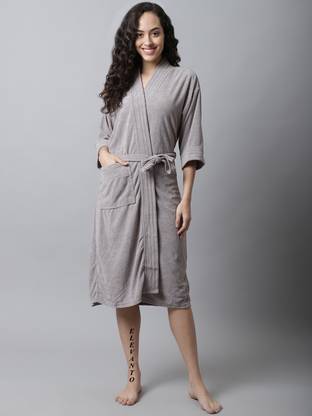 ELEVANTO Grey Free Size Bath Robe