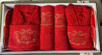 LAVYA CREATIONS Red Free Size Bath Robe
