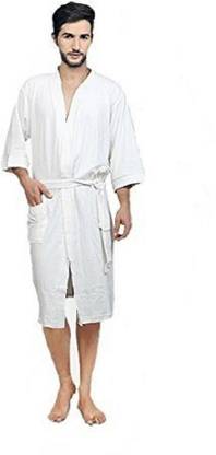 ELEVANTO White Free Size Bath Robe
