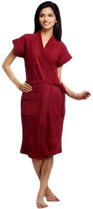 ELEVANTO Maroon Free Size Bath Robe