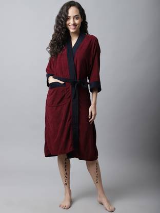 ELEVANTO MAROON-NAVY Free Size Bath Robe