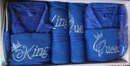 LAVYA CREATIONS Blue Free Size Bath Robe