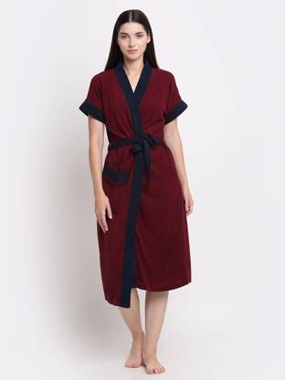 CREEVA Wine & Navy Free Size Bath Robe