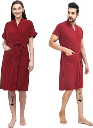 Poorak Maroon Free Size Bath Robe