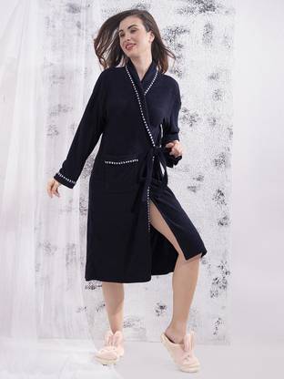 HotGown Navy Blue Free Size Bath Robe