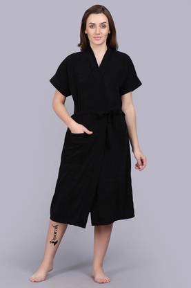 Poorak Black Free Size Bath Robe