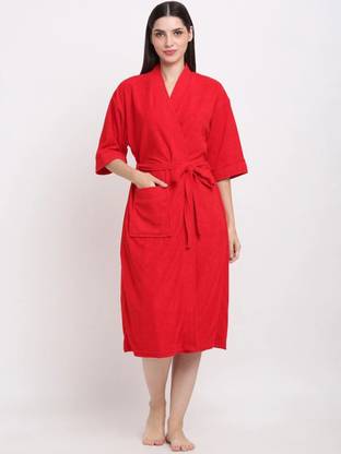 Poorak Red Free Size Bath Robe