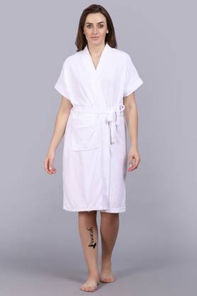 Poorak White Free Size Bath Robe