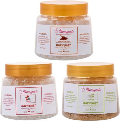 ILLUMYNATE Sandalwood & Rose & Jasmine Bath Salt 250g for Body Muscle Pain Relief
