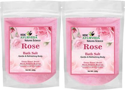 VEDICAYURVEDA Rose Bath Salt Combo 2 x 200g Soothing & Rejuvenating Spa Salt for Skin Glow