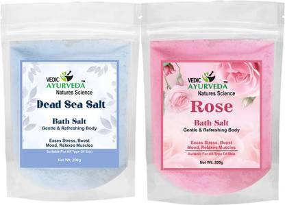 VEDICAYURVEDA Combo Pack Dead Sea Salt & Rose Bath Salt Aromatherapy 2 x 200g