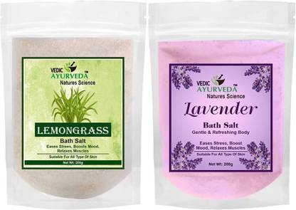 VEDICAYURVEDA Lemongrass & Orange Bath Salt Combo | 2 x 200g | Herbal Spa Salt