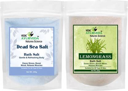 VEDICAYURVEDA Combo Pack Dead Sea Salt & Lemongrass Bath Salt Muscles Aches Pain 2 x 200g