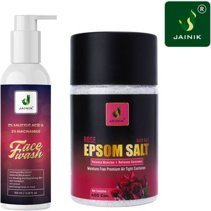 JAINIK Rose bath salt with 2%Salicylic acid & Niacinamide Face wash