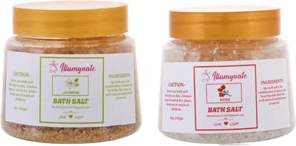 ILLUMYNATE Combo Jasmine Bath salt with Rose bath salt for Relaxation Pain Relief Skin Care 250g