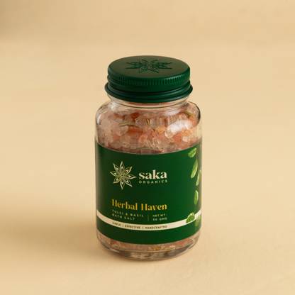 Saka Organics Herbal Haven | Handmade Tulsi & Basil Bath Salt | Natural Relaxation