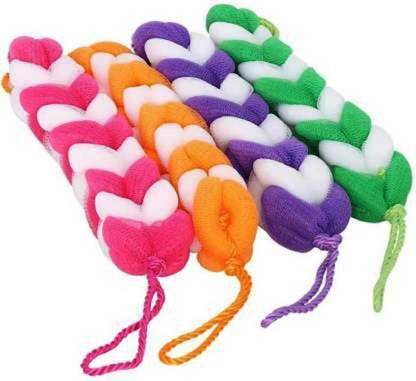 AGS MART Bath Shower Loofah Sponge Pouf Body Scrubber Large Size (35-40 Gms) Scrub/Bathing Round Loofah for Mens/Womens, Girls/Boys, Male/Female, Unisex (Multicolor) (Body Scrubber) PACK OF 4 Long Loofah