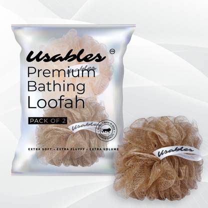 USABLES Loofah, Bathing Sponge, Body Exfoliator, Large(Pack of 2 Peach,Brown)