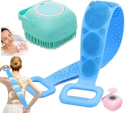 Corozil 2 in 1 Combo Silicone Body Back Scrubber Belt & Bath Brush with Soap Dispenser