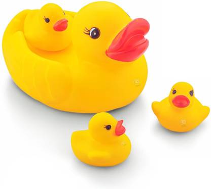 Kidzfun Duck Family Bathing Toy for Baby Chu Chu Toy Set of 4 (1 Duck + 3 Ducklings) Bath Toy