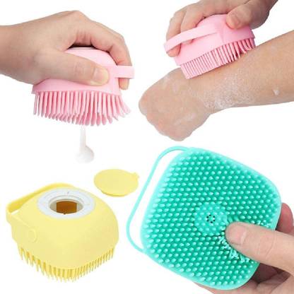 Om Enterprise Silicon Massage Bath Brush, Scalp & Bathing Brush For Cleaning Body Silicon Wash Scrubber, Cleaner & Massager For Shampoo, Soap Dispenser Bathing Tool Brushes, Bathroom, Men & Women & Children.