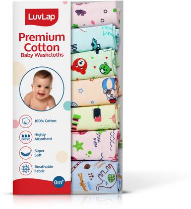 LuvLap Cotton 181 GSM Premium Baby Washcloth for New Born, 100% Hosiery Cotton Cloth, Bath, Face Towel Set