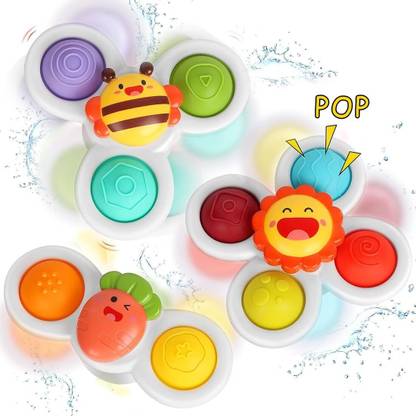 Wembley Baby Bath Toy 3 Pcs Suction Cup Spinner Flower Toddlers Sensory Toys For Kids Bath Toy