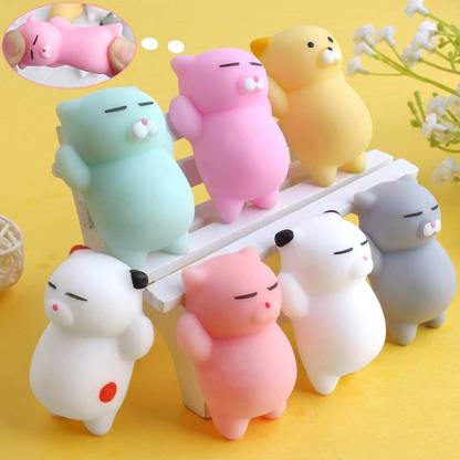 TRU TOYS Kawaii Lazy Cat Mochi Squishy Squeeze Cat Stress Relief Toy, 5 Pc Random Color Bath Toy