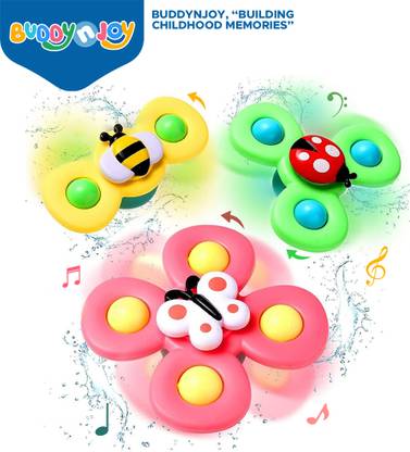 Buddynjoy 3 PCS Suction Cup Spinner Toy for Bathtub, High Chair, Travel Bath Toy