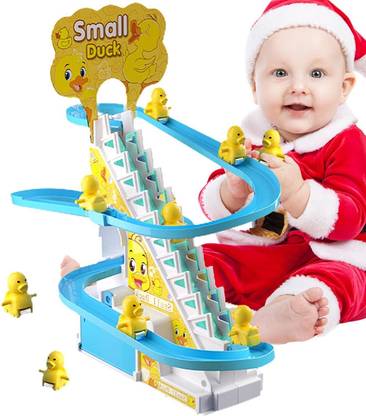 Zinnia Duck Track Set, Electric Duck Climbing Stairs Tracks Slide Toy Set Bath Toy