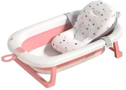 Safe-o-kid 1 Year Warranty Foldable Baby Bath Tub With Cushion BPA-Free with Drain Plug