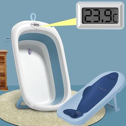 TONY STARK Baby Bath Tub, Foldable Bathtub with Sling Bath Seat, Thermometer, Drain Plug