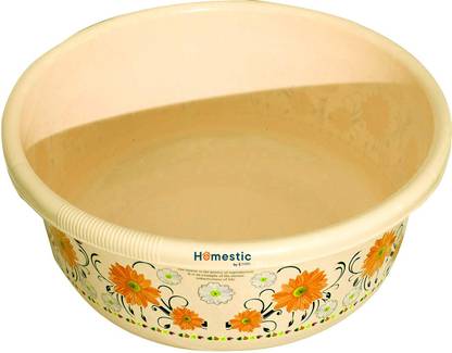 HOMESTIC by Kuber Industries Floral Print Unbreakable Plastic Multipurpose Bath Tub 40 LTR (Cream)