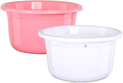 Heart Home 2 Pcs Bath Tub 25 Ltr Plastic For Home, Washroom & Kitchen | Pink & White