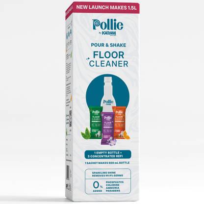 KADAM Pollie Floor Cleaner 1.5L Solution | Combo of Bottle + 3 Refill Sachets Cleaner Lavender, Orange, Tea Tree
