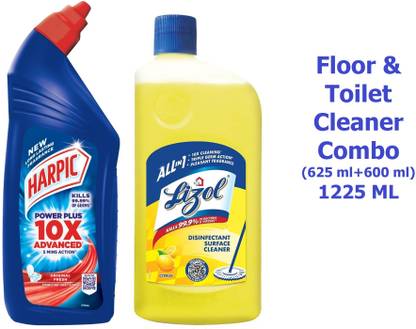 Lizol Floor & Toilet Cleaner Combo, Harpic 600ml & Floor cleaner Citrus 625ml Citrus