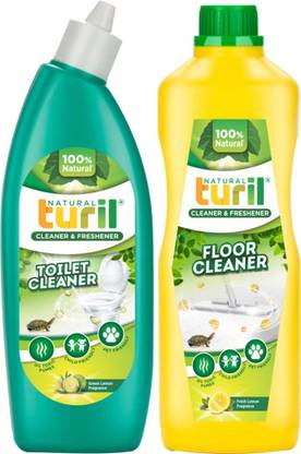 Turil TOILET CLEANER & FLOOR CLEANER COMBO 1Lx2 ( Green Lemon + Fresh Lemon) Fragrant