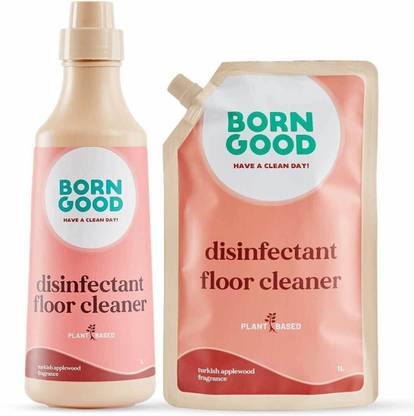 Born Good Plant-Based Disinfectant Floor Cleaner Liquid Combo with 1L Bottle & 1L Refill Turkish Apple Wood